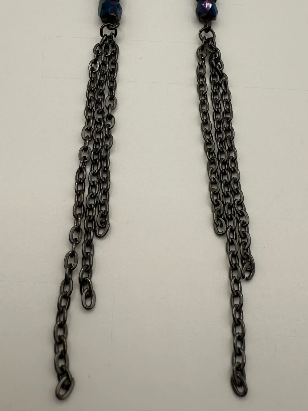 OOAK 4.5”L Vintage Glass Beaded Earrings w/ Gunmetal Chains Custom Handmade